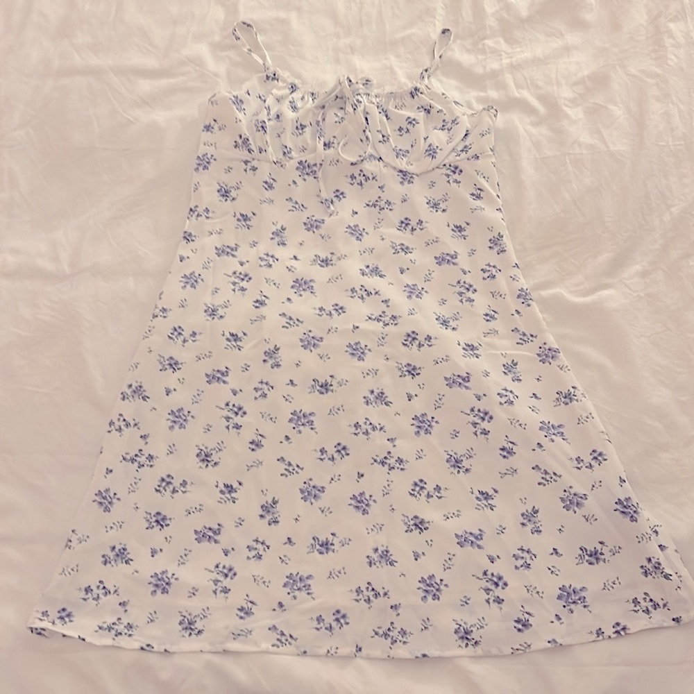 White and purple floral dress, size small